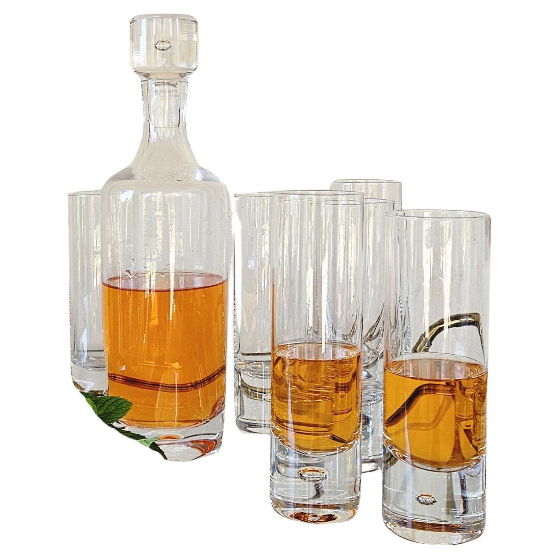 1970s Italian Glass Decanter with Six Highball Glasses In Good Condition For Sale In Florence, Tuscany