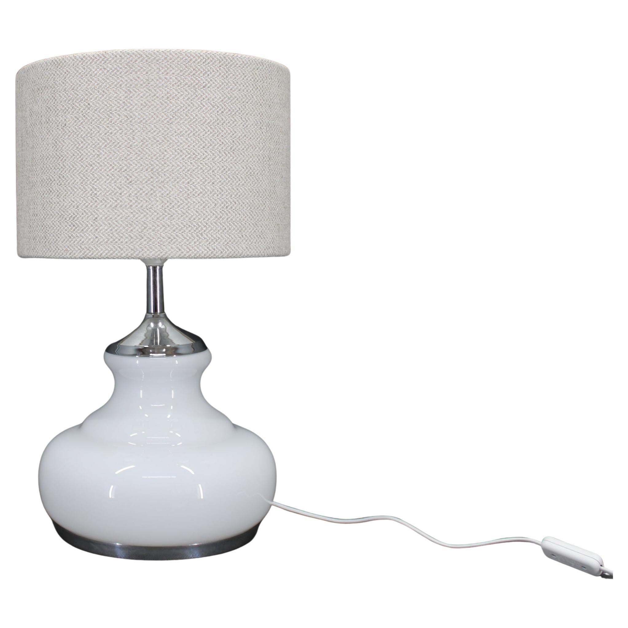 1970s Italian Glass Table Lamp with Boucle Fabric Shade