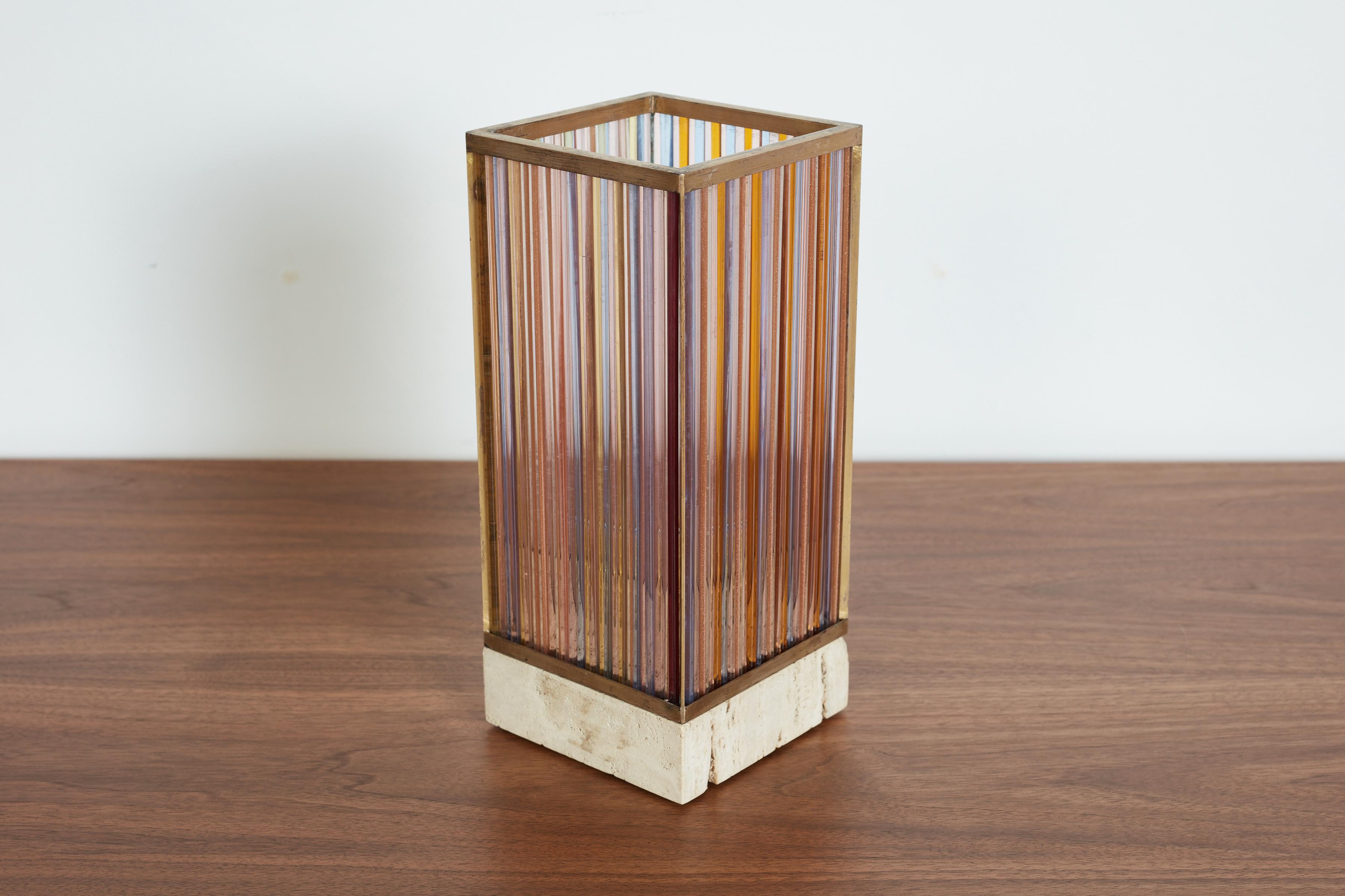 1970's Italian Glass & Travertine Table Lamp For Sale 1