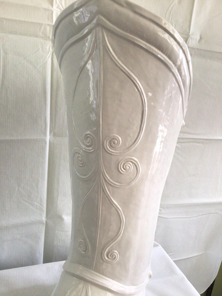 1970s Italian Glazed Ceramic Boot Umbrella Stand For Sale at 1stDibs