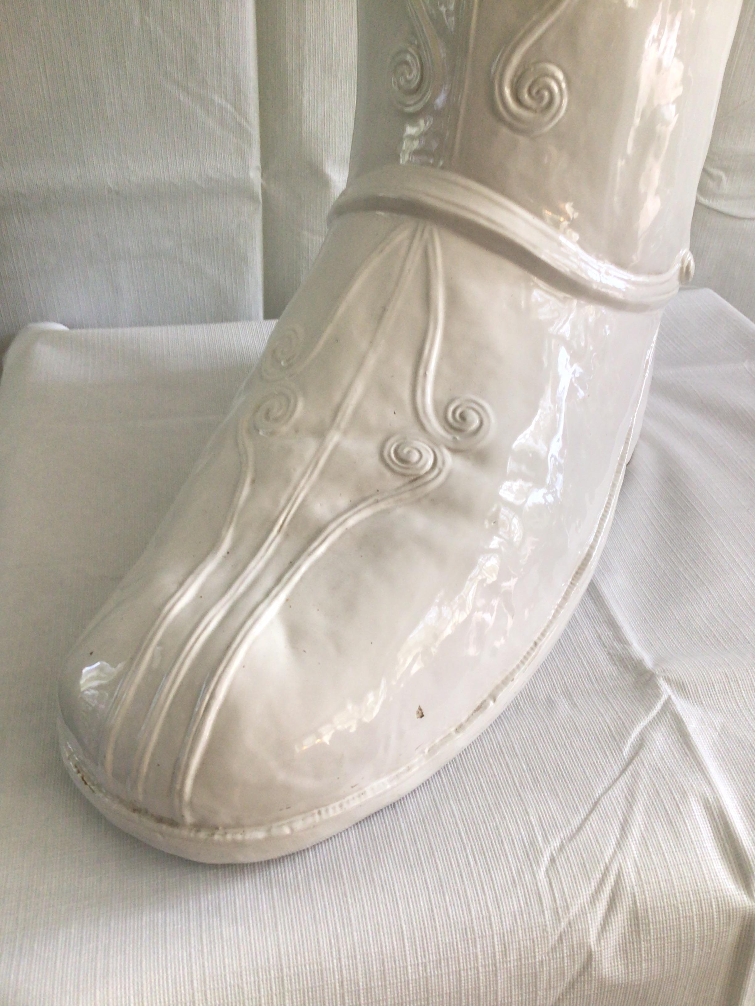 1970s Italian Glazed Ceramic Boot Umbrella Stand For Sale 3