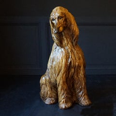1970s Italian Glazed Plaster Hollywood Regency Life Size Afghan Hound Statue