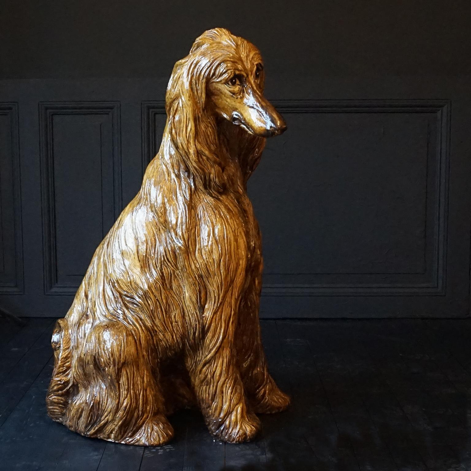 1970s Italian Glazed Plaster Hollywood Regency Life Size Afghan Hound Statue In Good Condition In Haarlem, NL