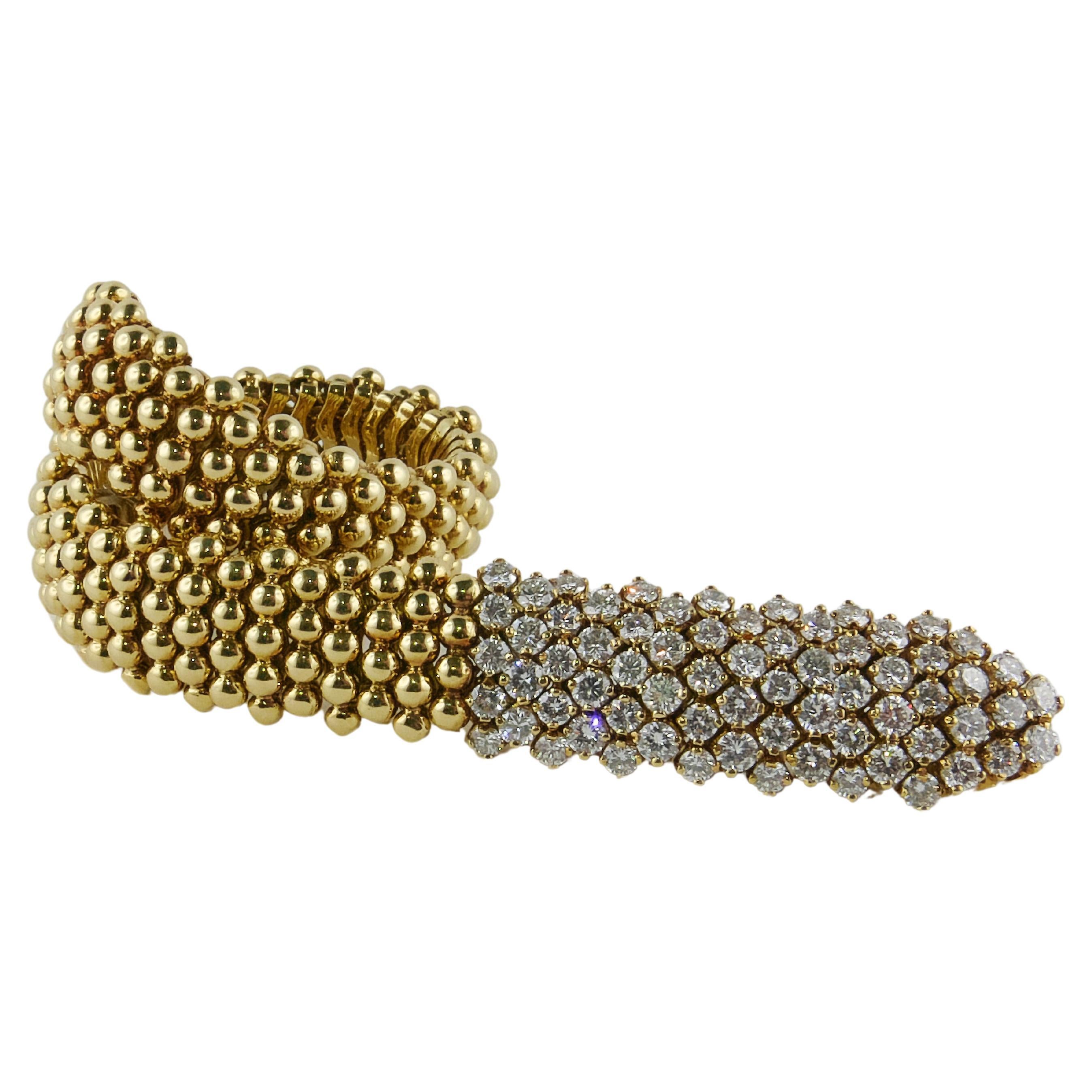 1970s Italian Gold and Diamond flexible Bracelet For Sale