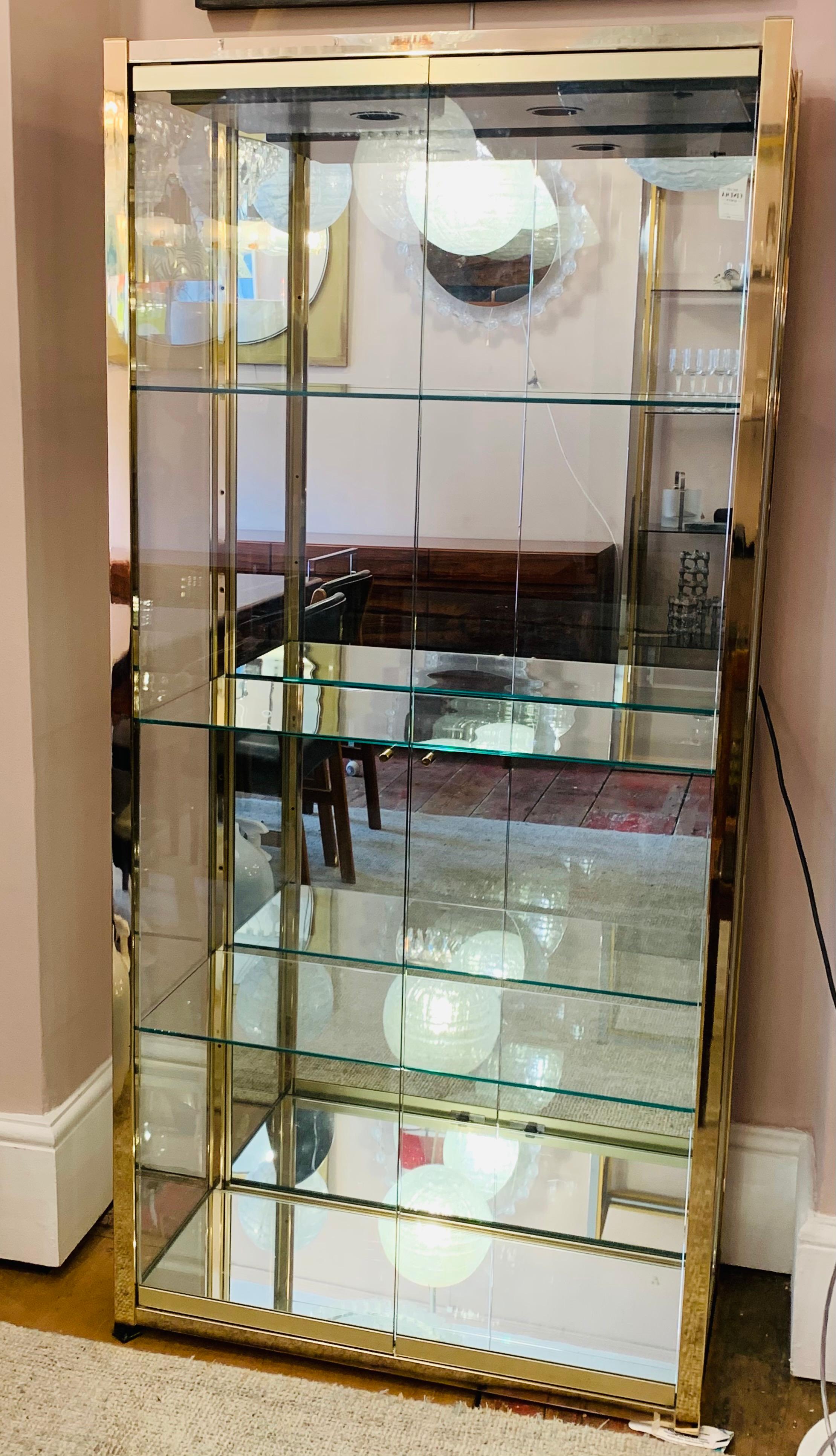 1970s Italian Gold Chrome, Mirror and Glass Display Cabinet Renato Zevi Style 2