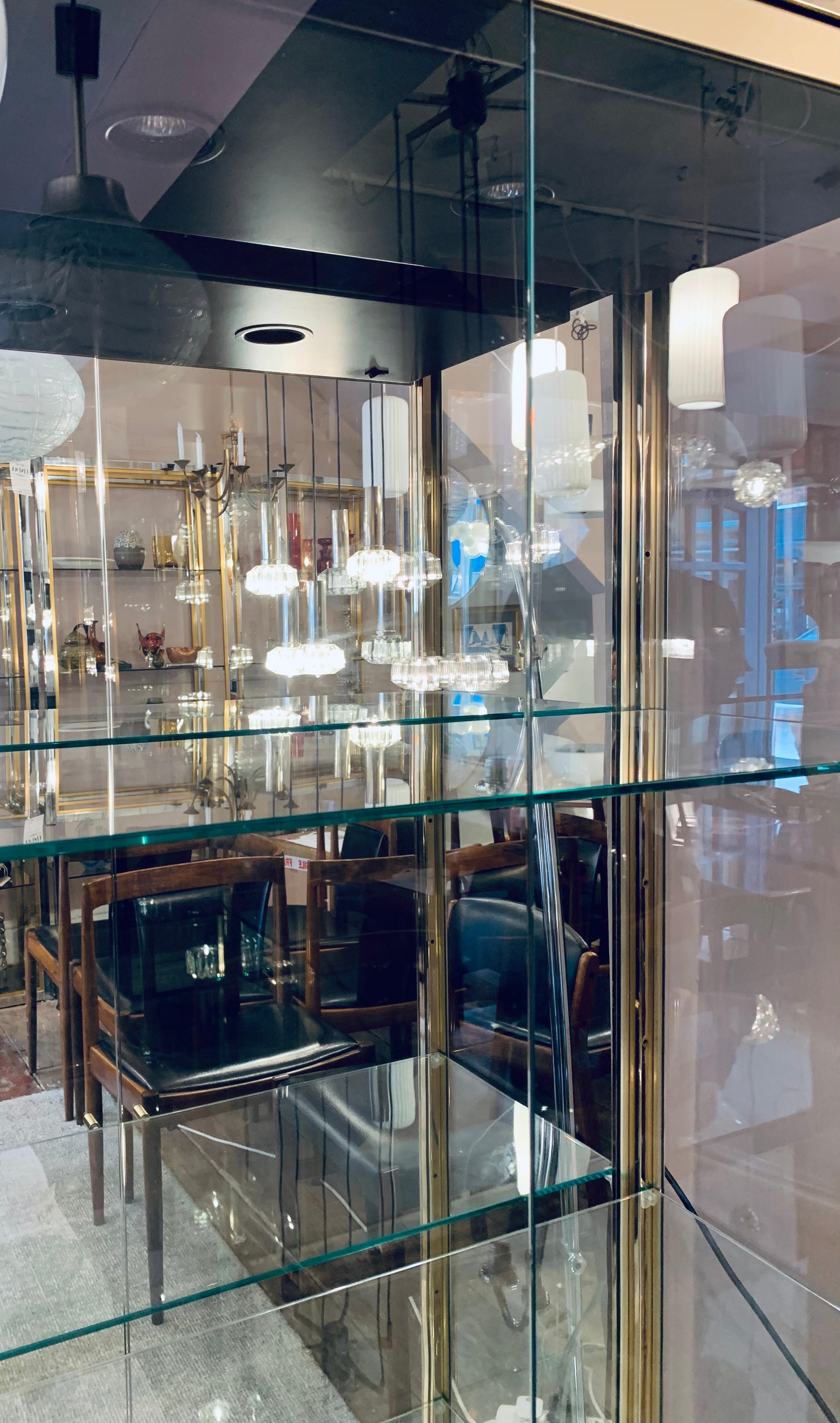 1970s Italian Gold Chrome, Mirror and Glass Display Cabinet Renato Zevi Style 3