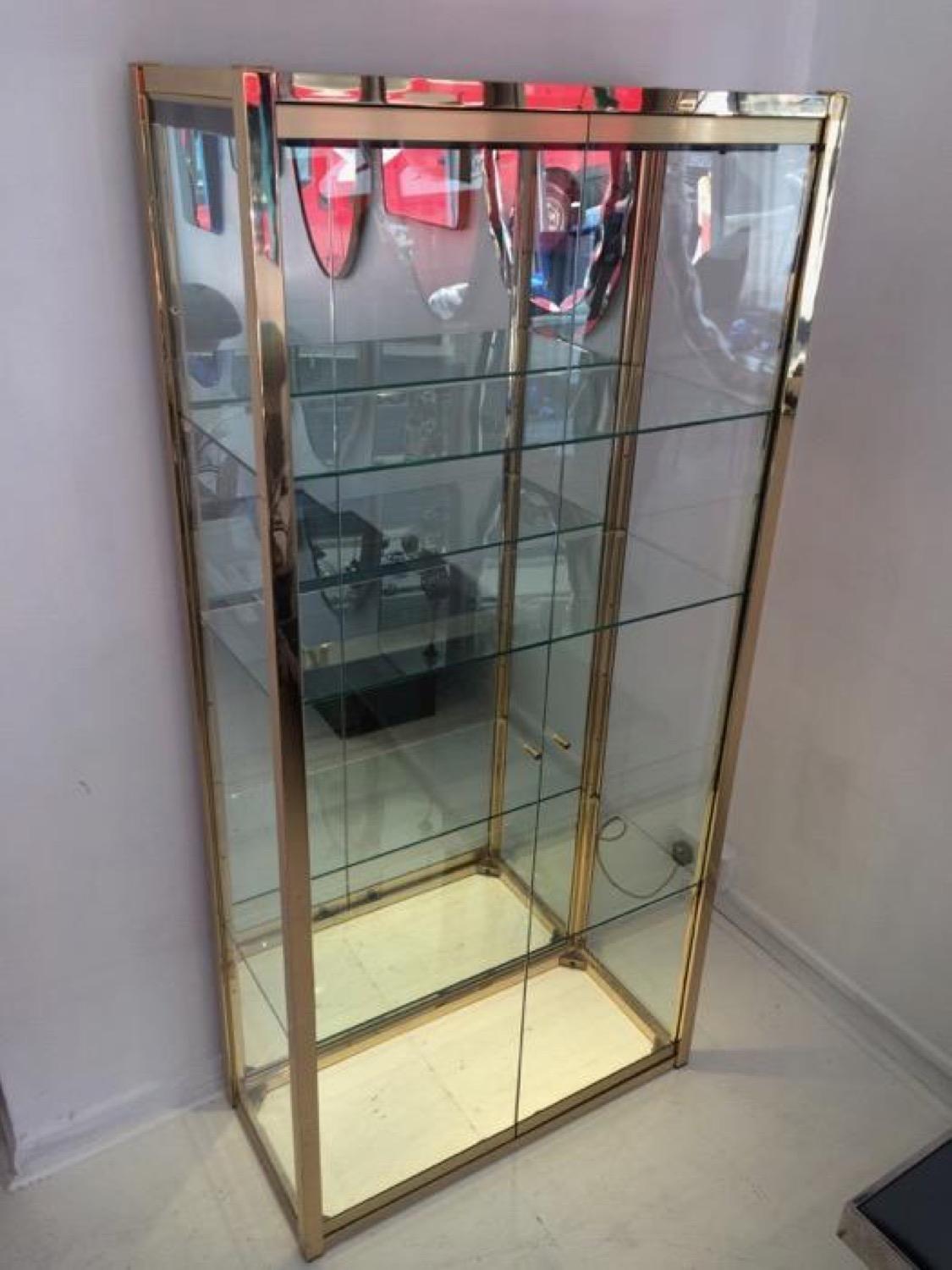 1970s Italian Gold Chrome, Mirror and Glass Display Cabinet Renato Zevi Style 4