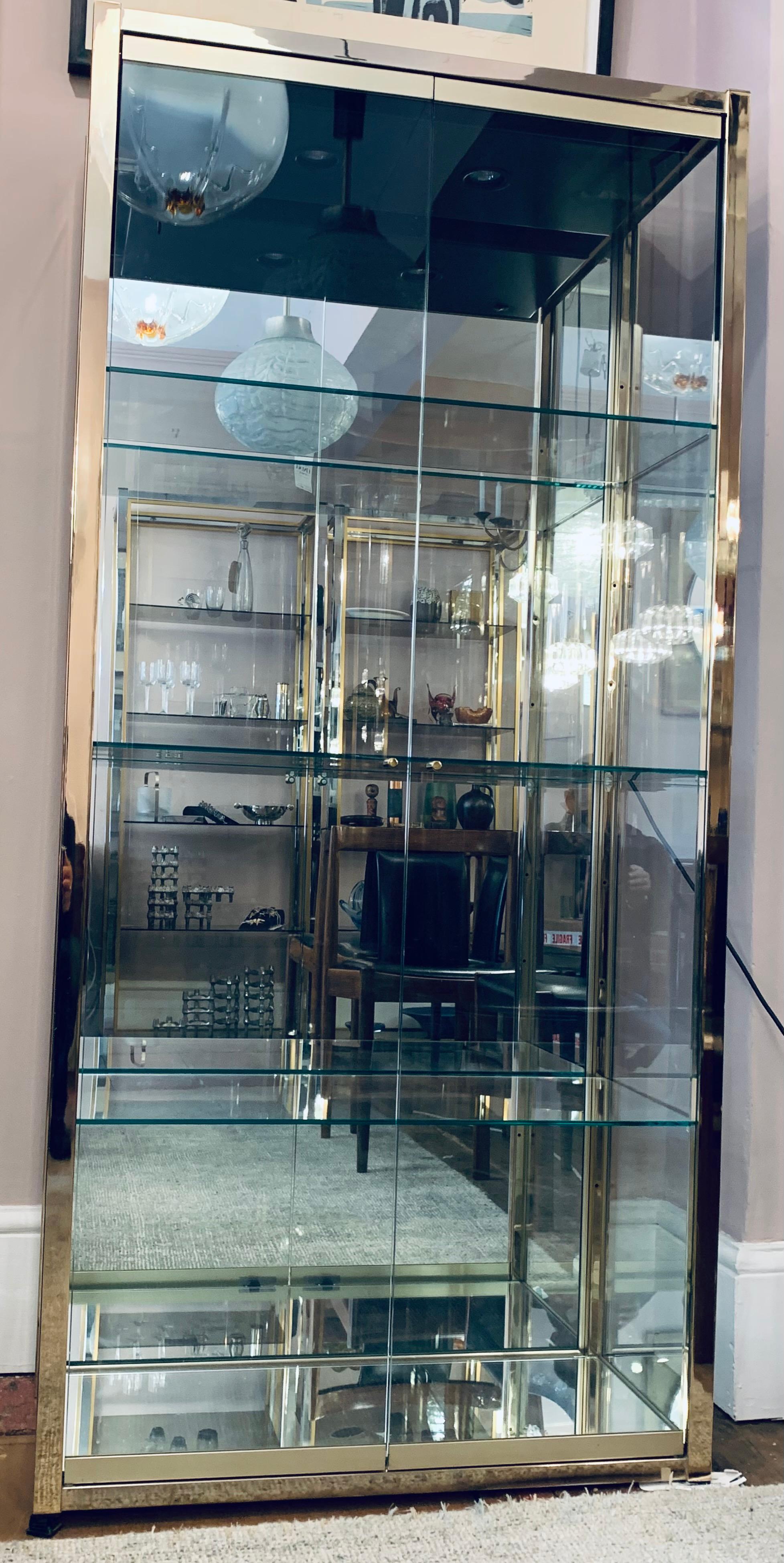 20th Century 1970s Italian Gold Chrome, Mirror and Glass Display Cabinet Renato Zevi Style