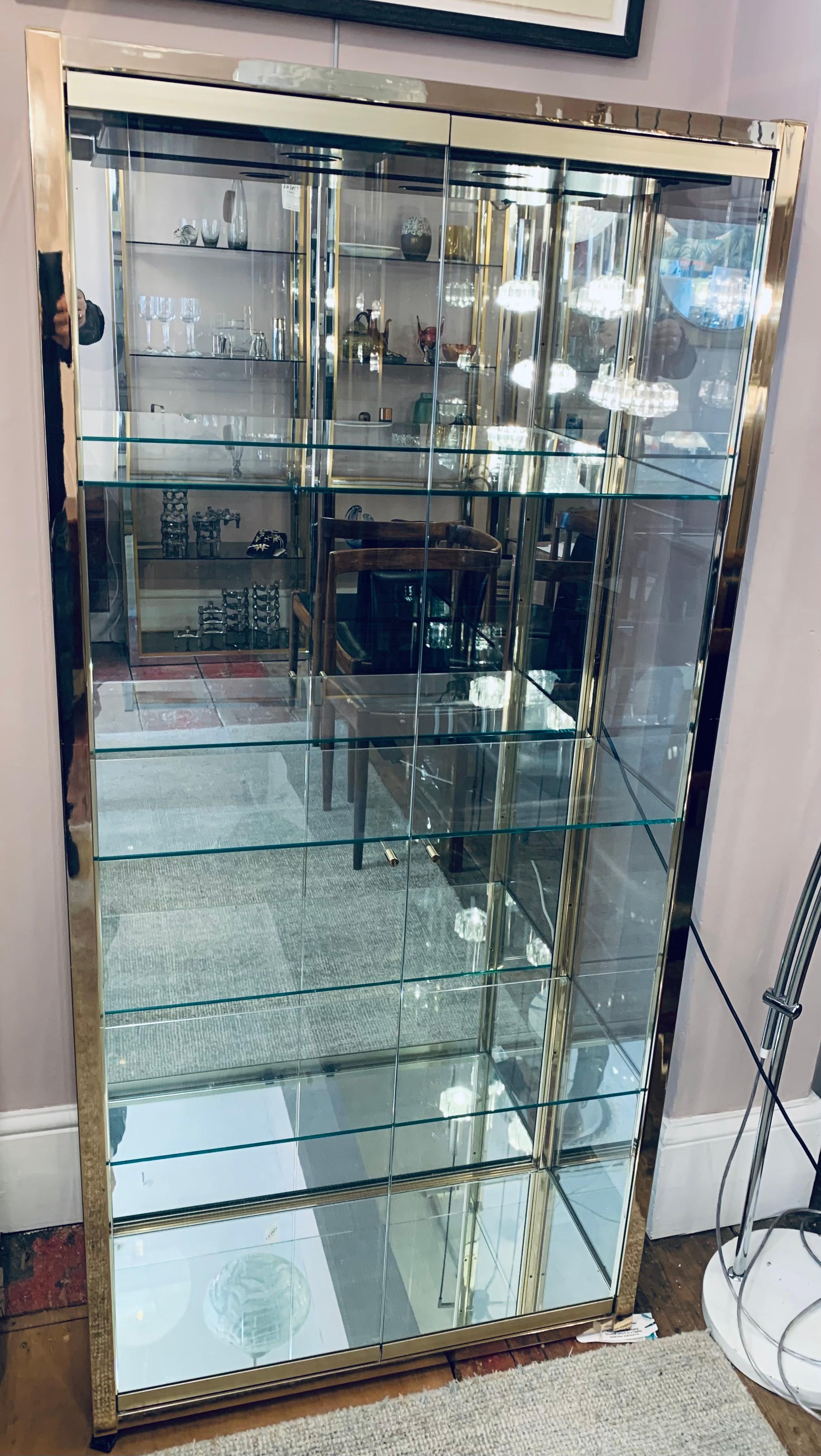 Brass 1970s Italian Gold Chrome, Mirror and Glass Display Cabinet Renato Zevi Style