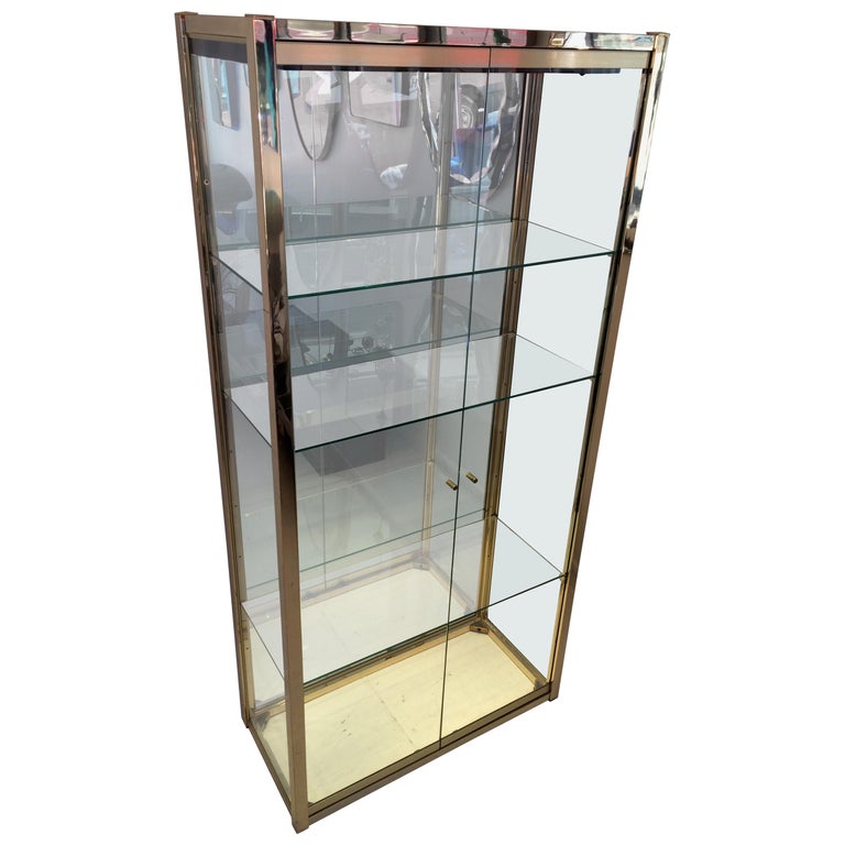 1970s Italian Gold Chrome Mirror And, Glass Mirror Display Cabinet