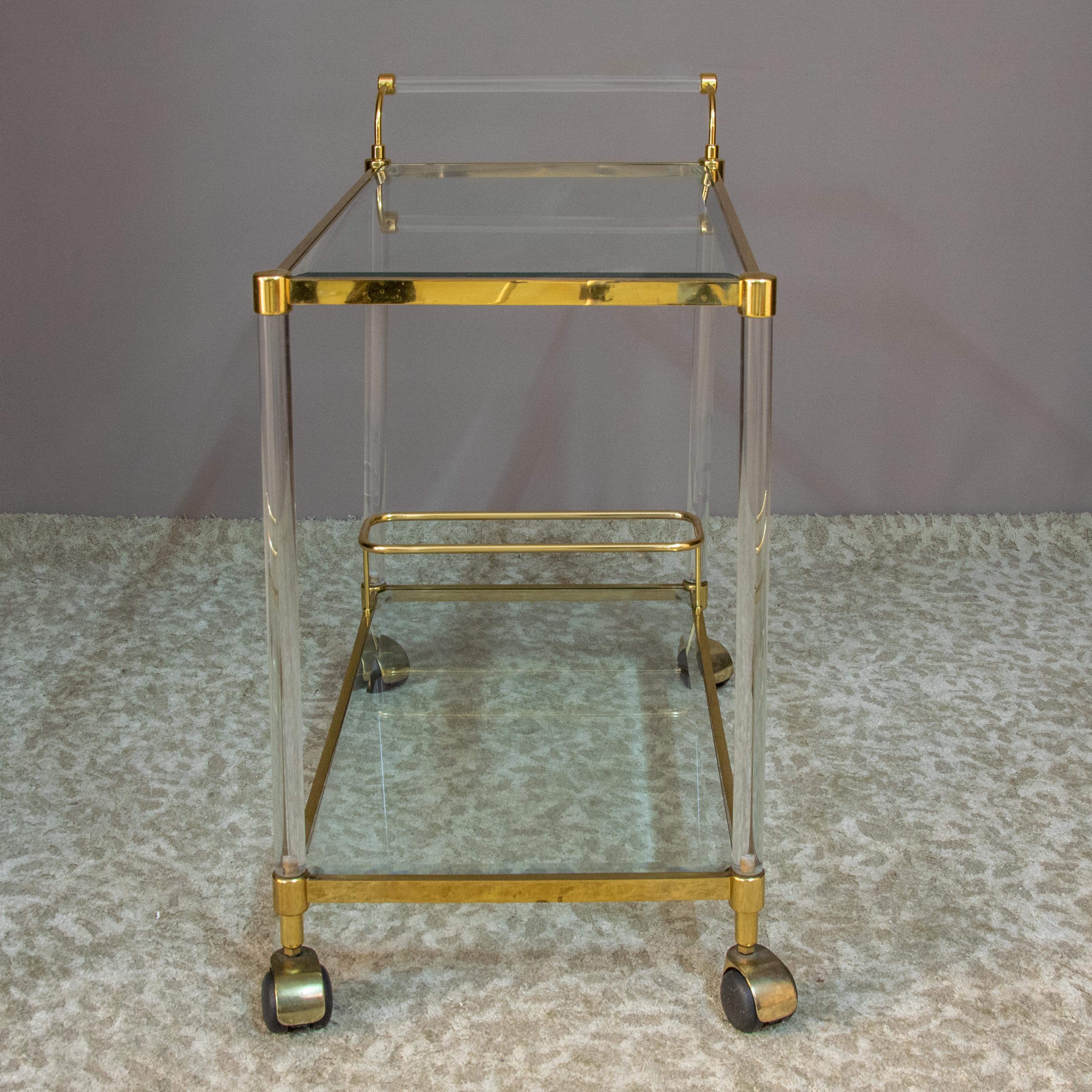 Modern Italian Golden Brass and Lucite Trolley For Sale 6
