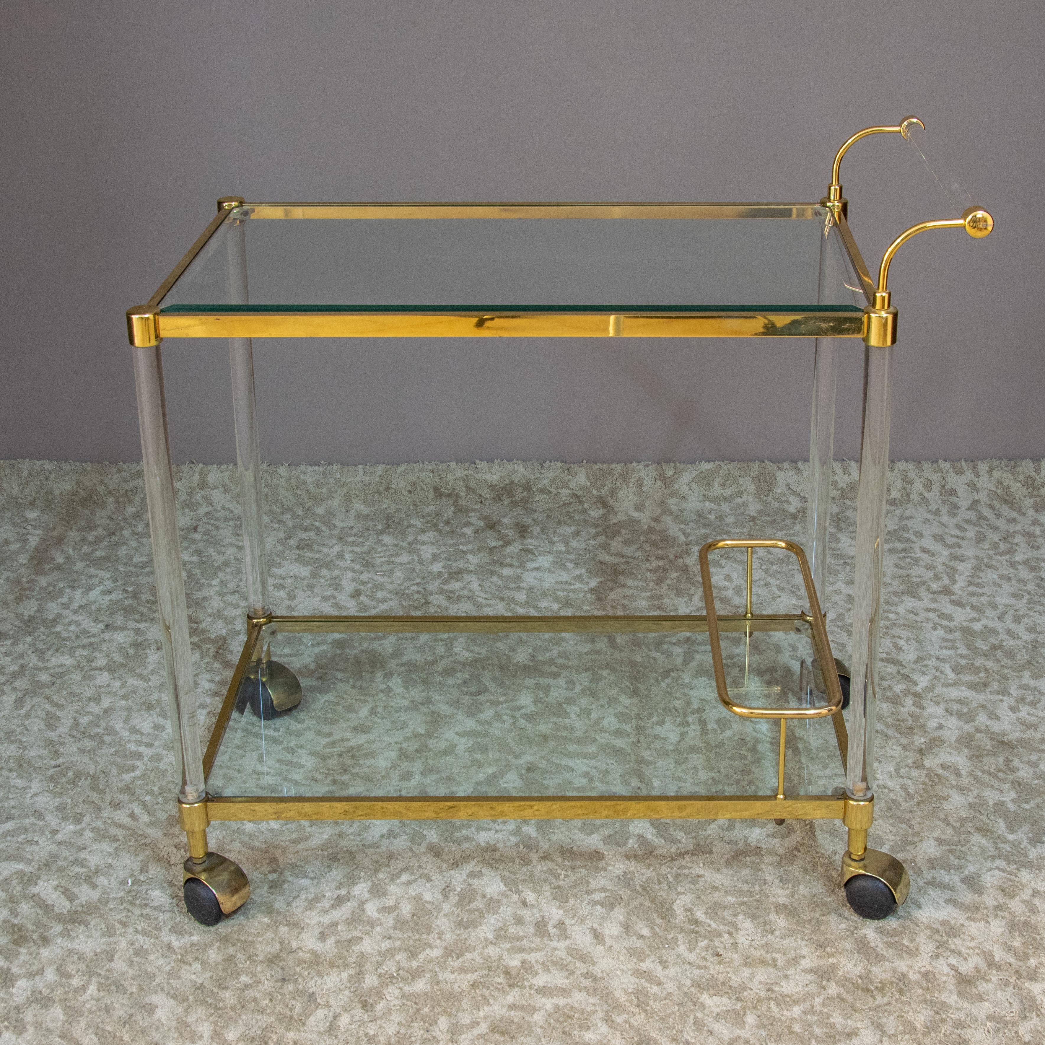 Modern Italian Golden Brass and Lucite Trolley For Sale 7