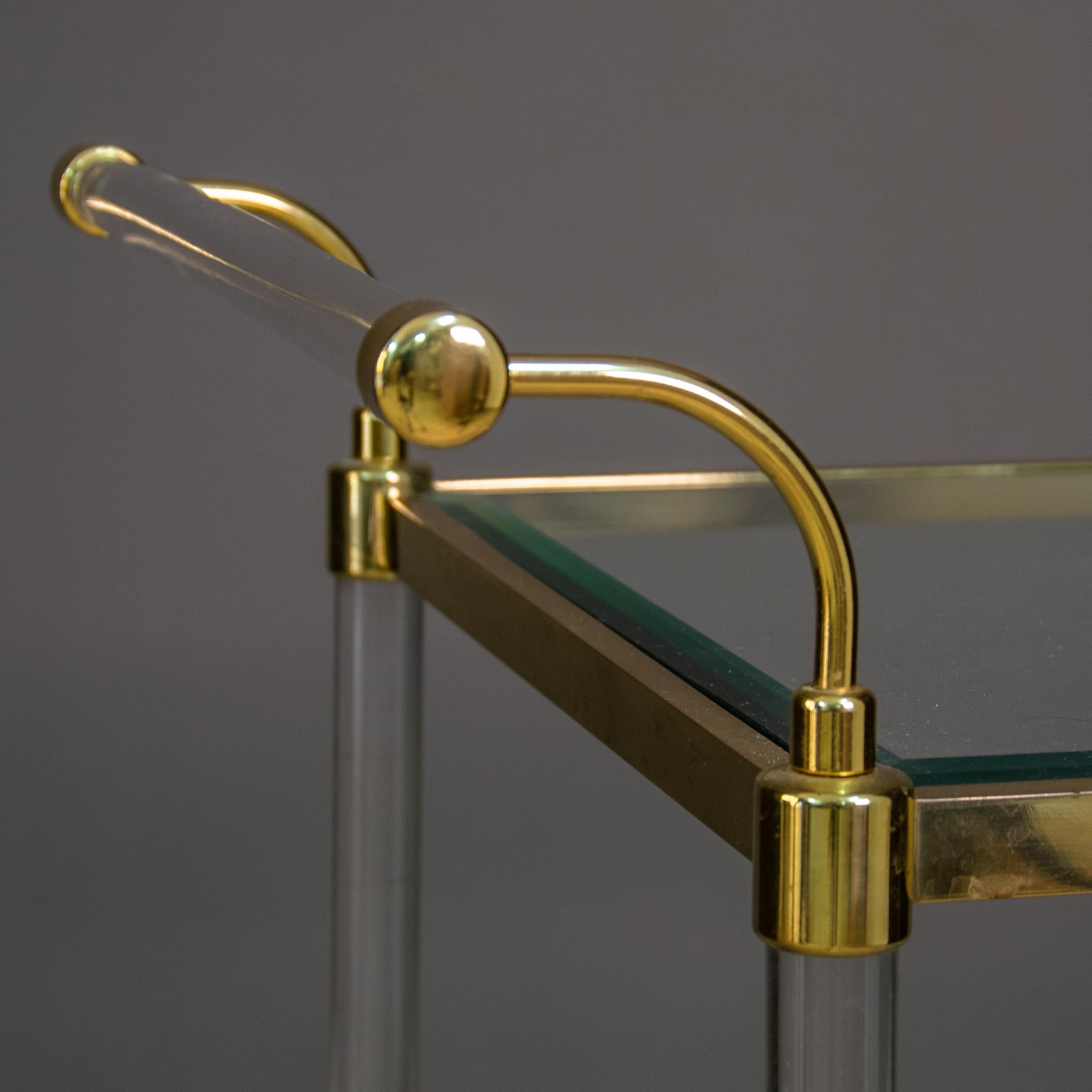 Late 20th Century Modern Italian Golden Brass and Lucite Trolley For Sale