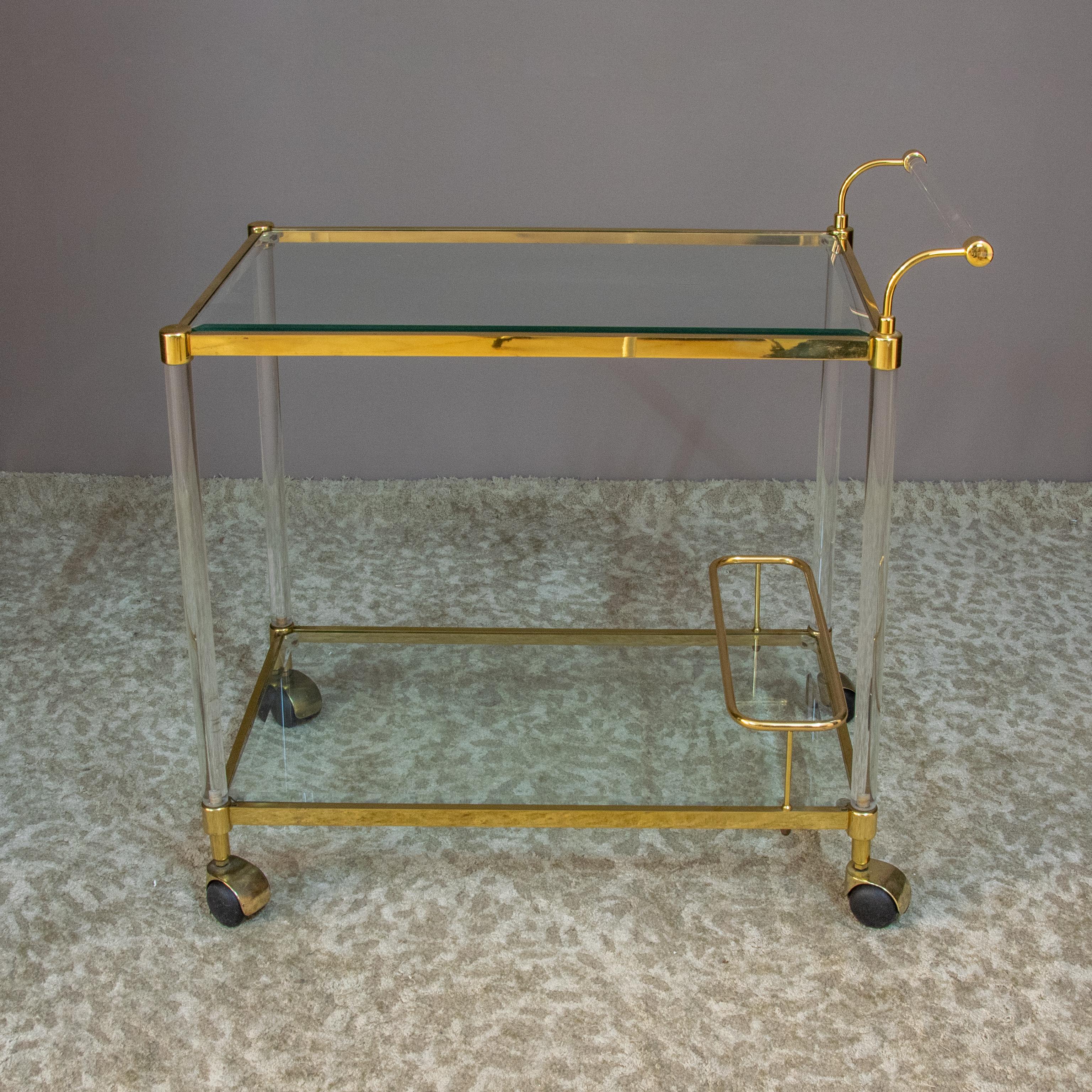 Modern Italian Golden Brass and Lucite Trolley For Sale 1