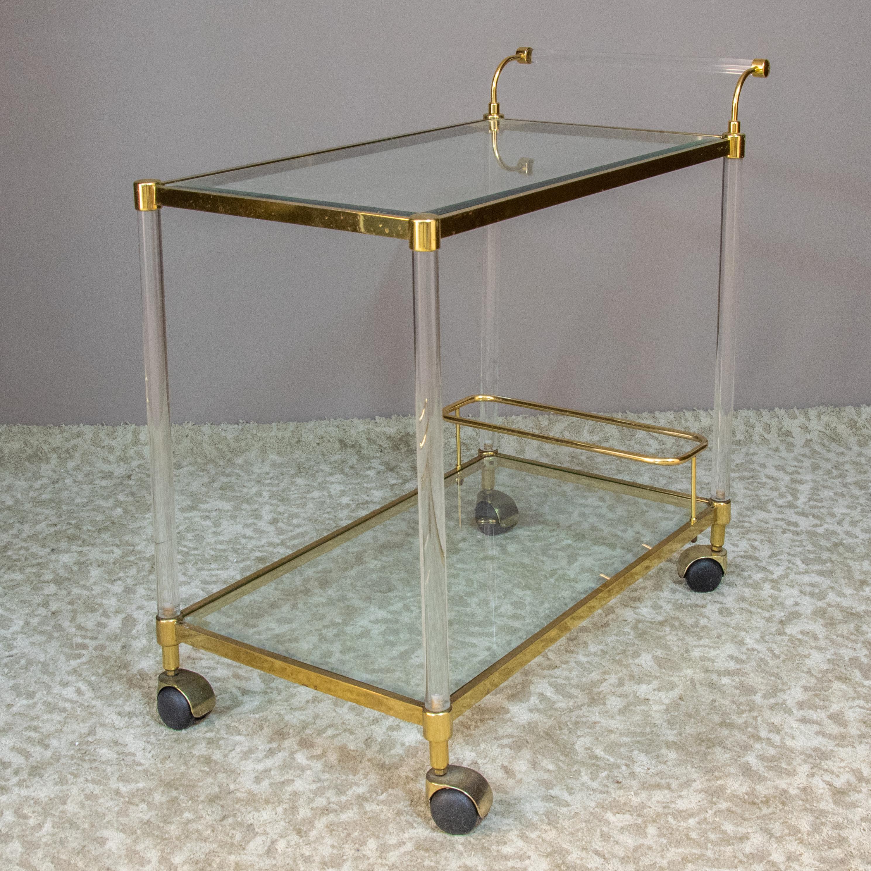 Modern Italian Golden Brass and Lucite Trolley For Sale 3