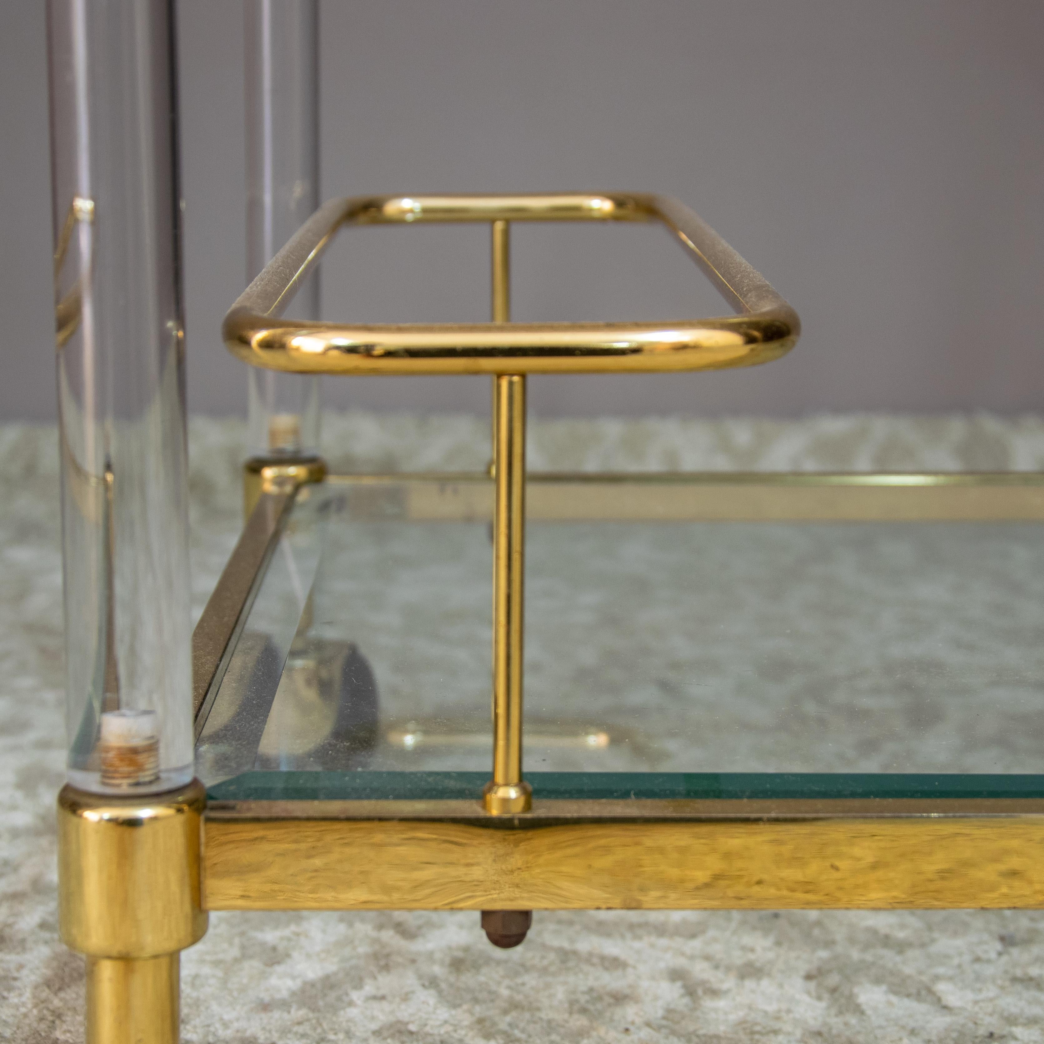 Modern Italian Golden Brass and Lucite Trolley For Sale 4
