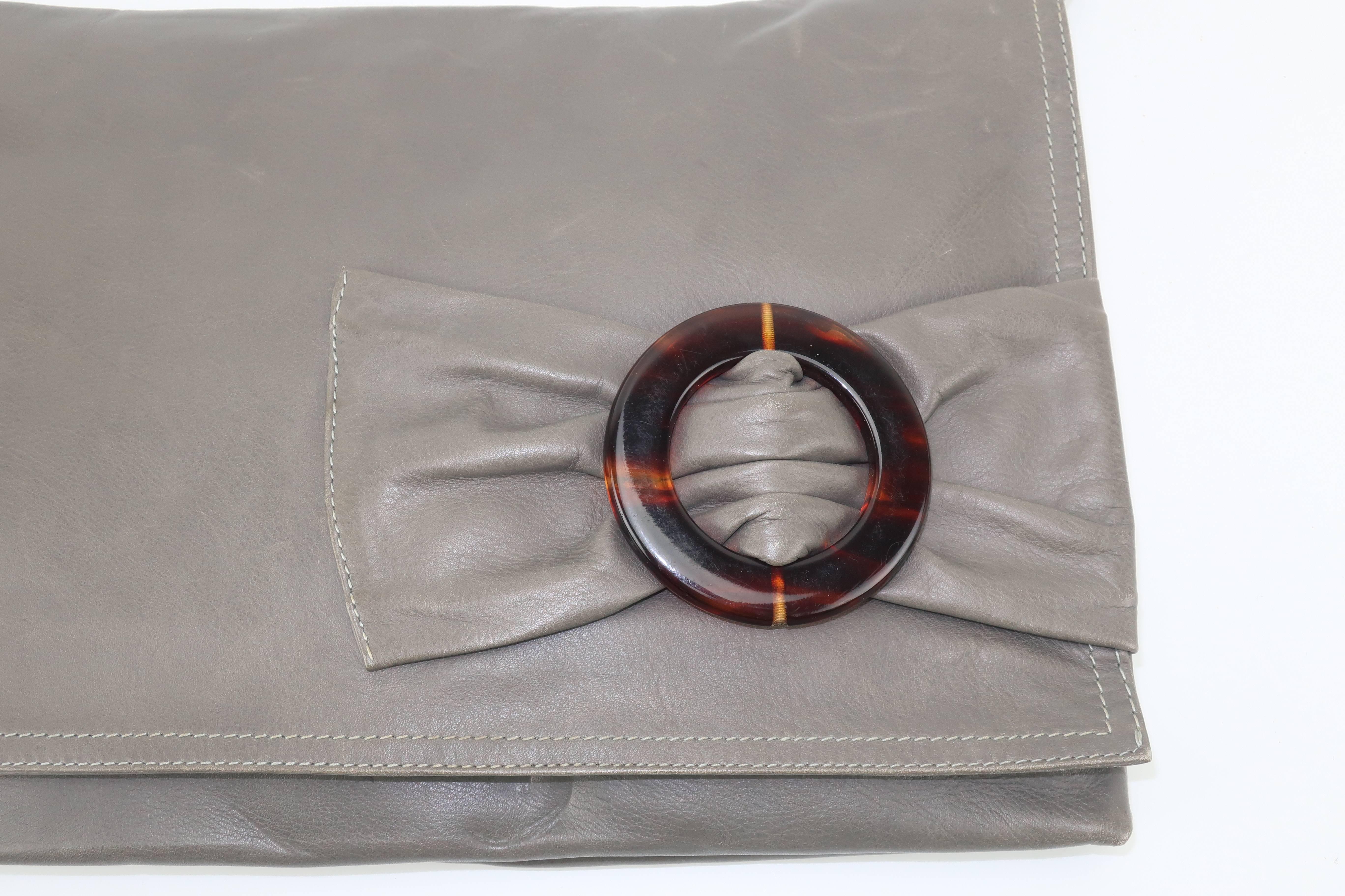 Women's Italian Gray Leather Convertible Clutch Handbag, 1970s 