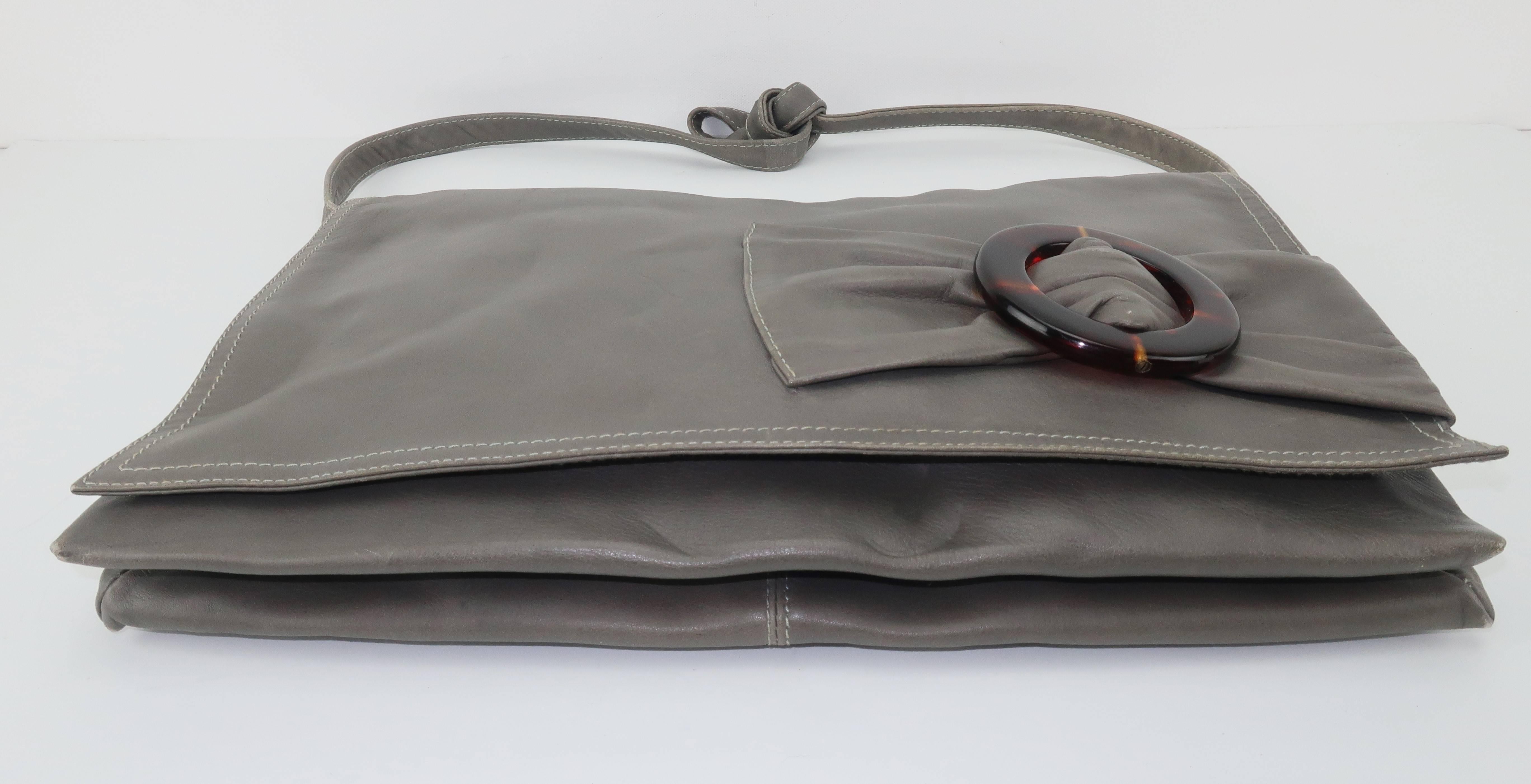 Italian Gray Leather Convertible Clutch Handbag, 1970s  1