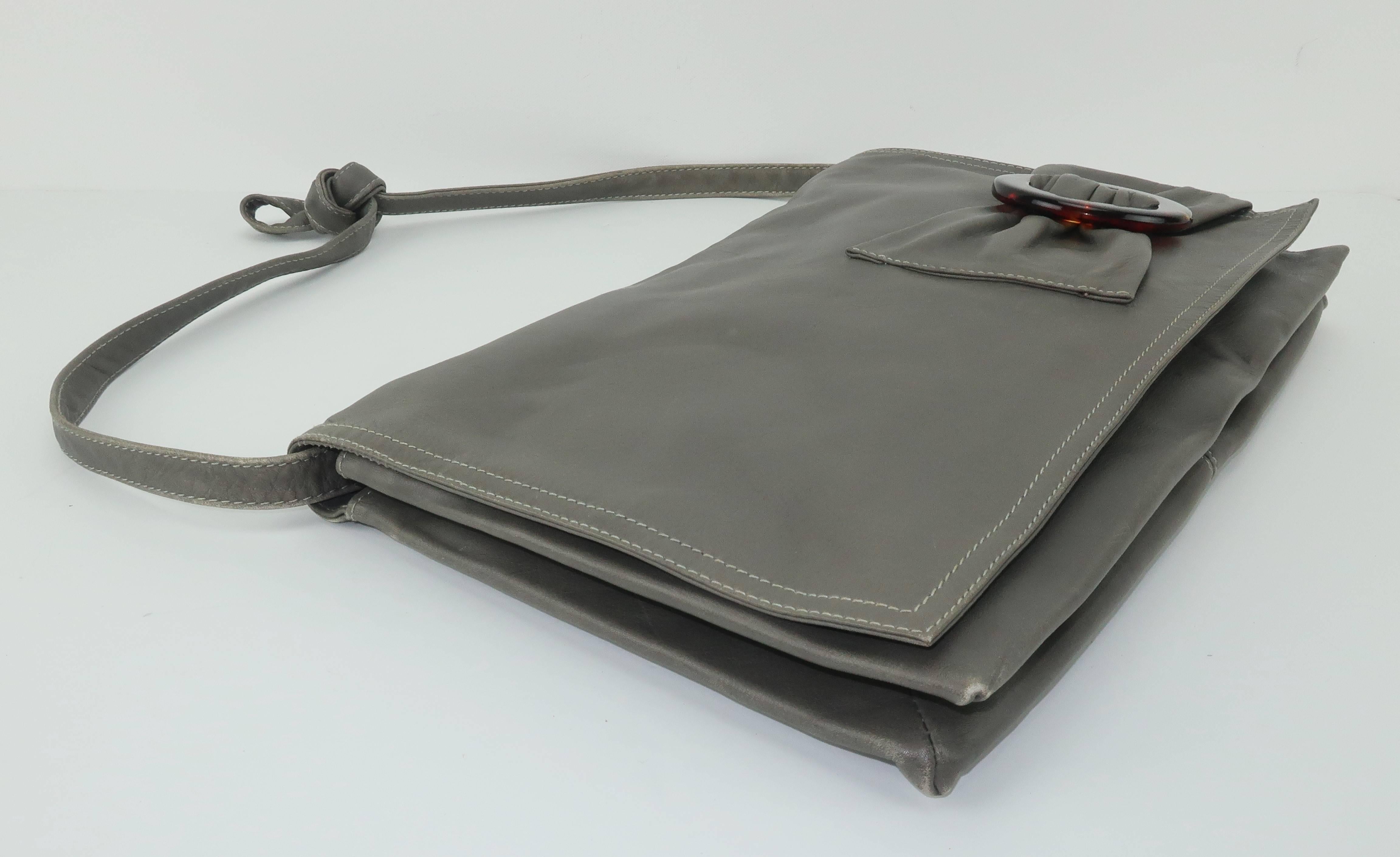 Italian Gray Leather Convertible Clutch Handbag, 1970s  2