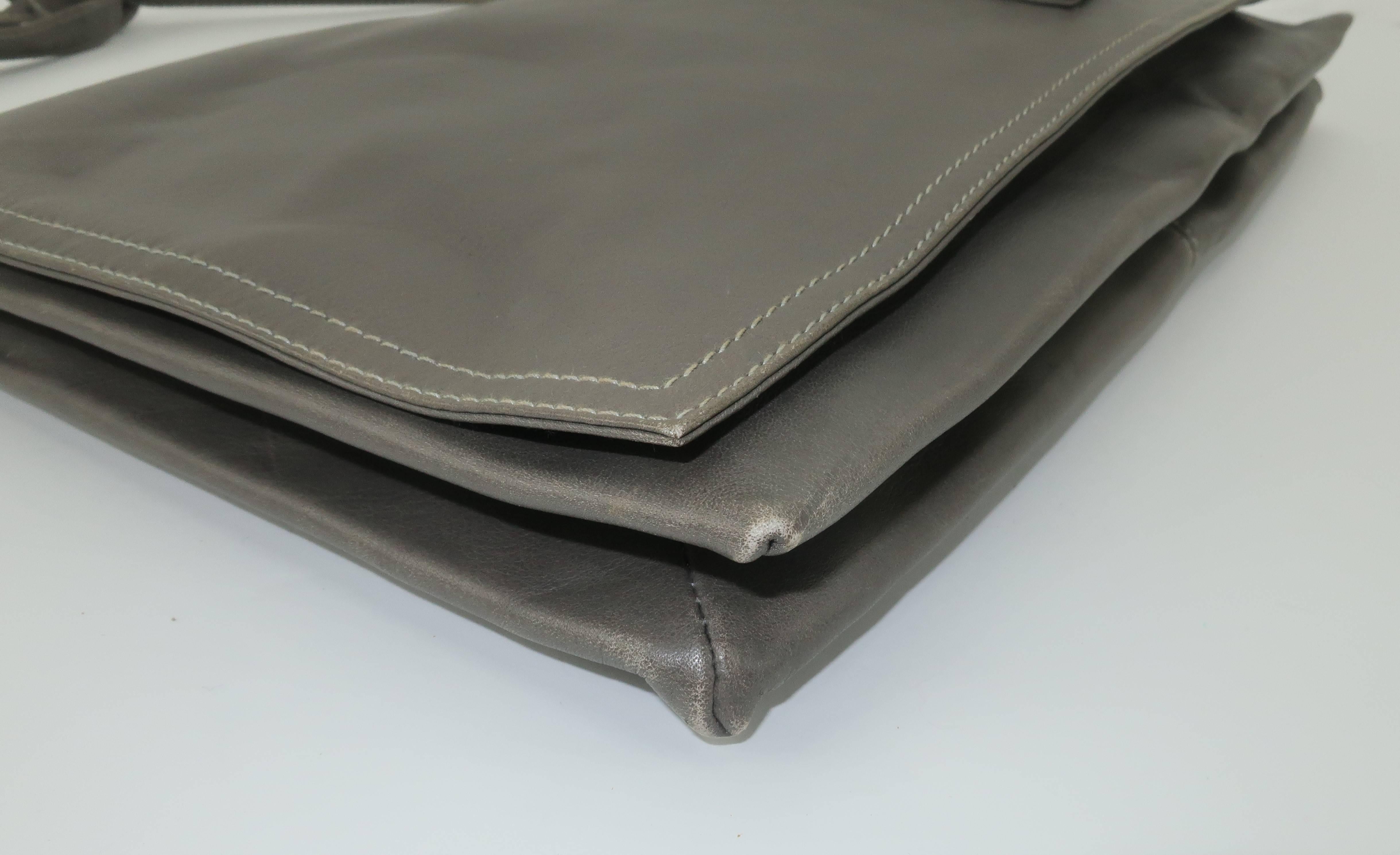 Italian Gray Leather Convertible Clutch Handbag, 1970s  3