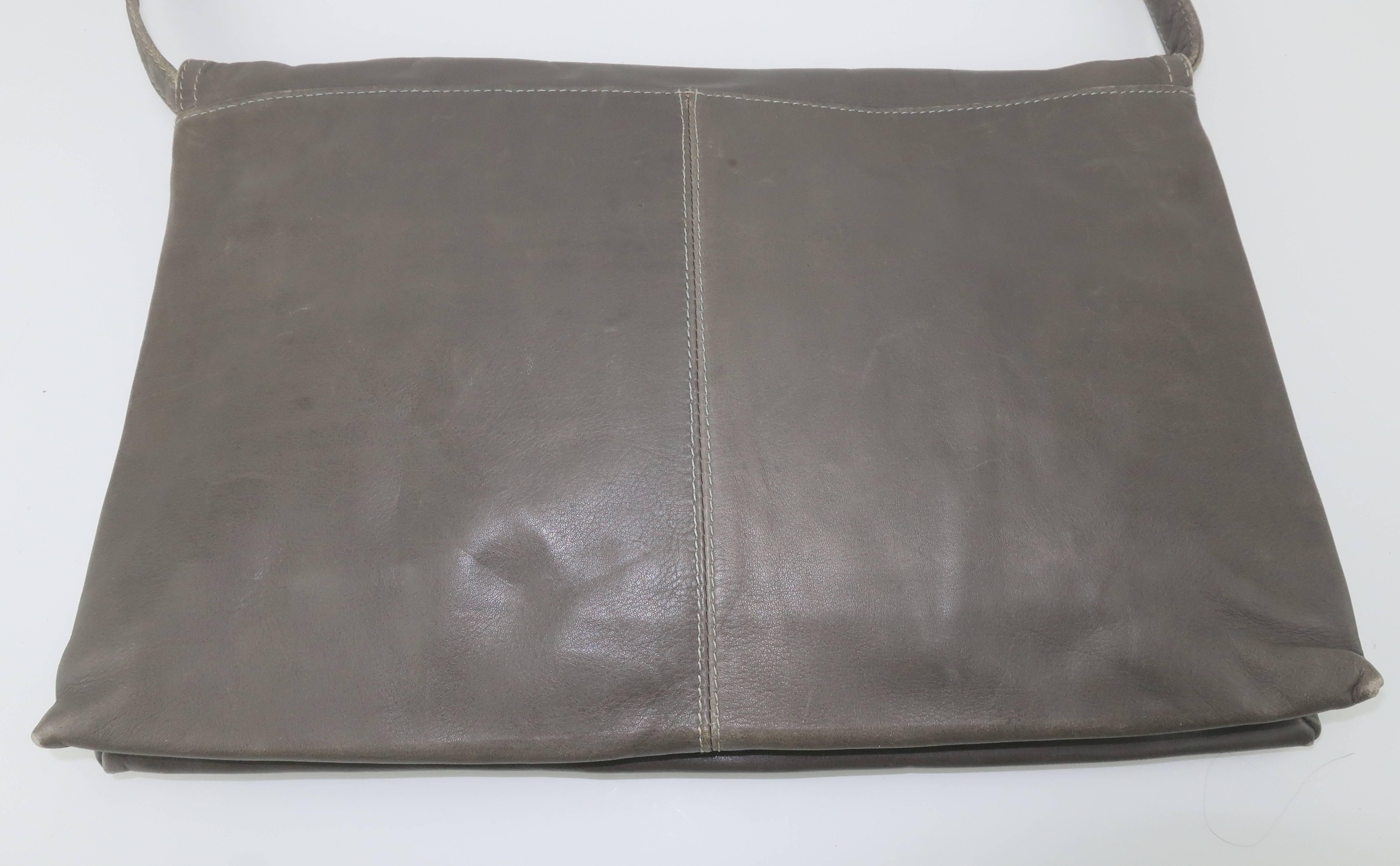 Italian Gray Leather Convertible Clutch Handbag, 1970s  4