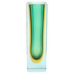 1970
s Italian Green and Yellow Murano Sommerso Glass Vase by Flavio Poli
