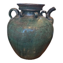 1970s Italian Green Glazed Ceramic Vase, Vintage Mediterranean Art Pottery
