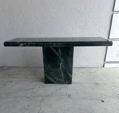 1970s Italian Green Marble Pedestal Rectangular Console Table