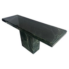 1970s Italian Green Marble Pedestal Rectangular Console Table