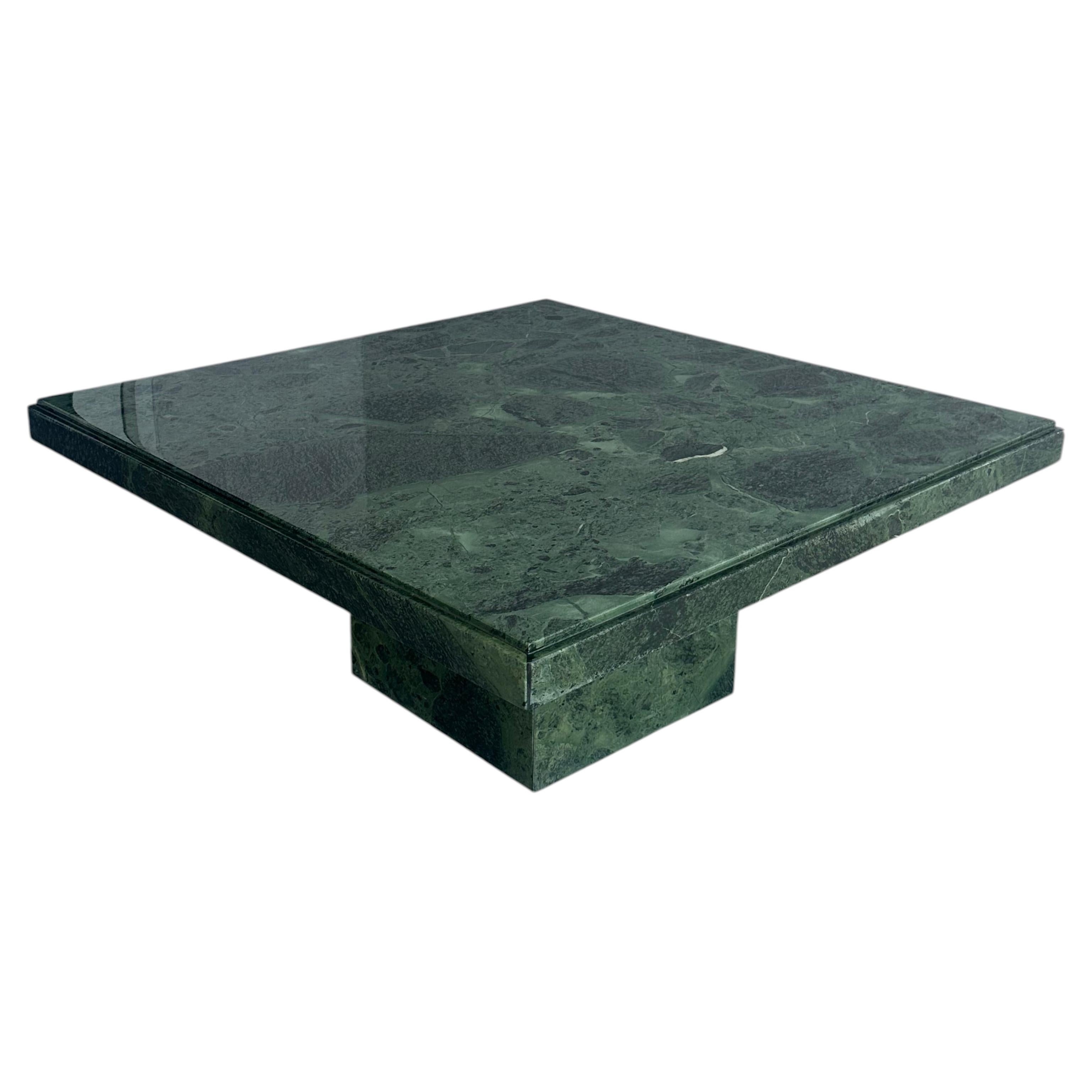 1970s Italian Green Marble Pedestal Square Coffee Table For Sale