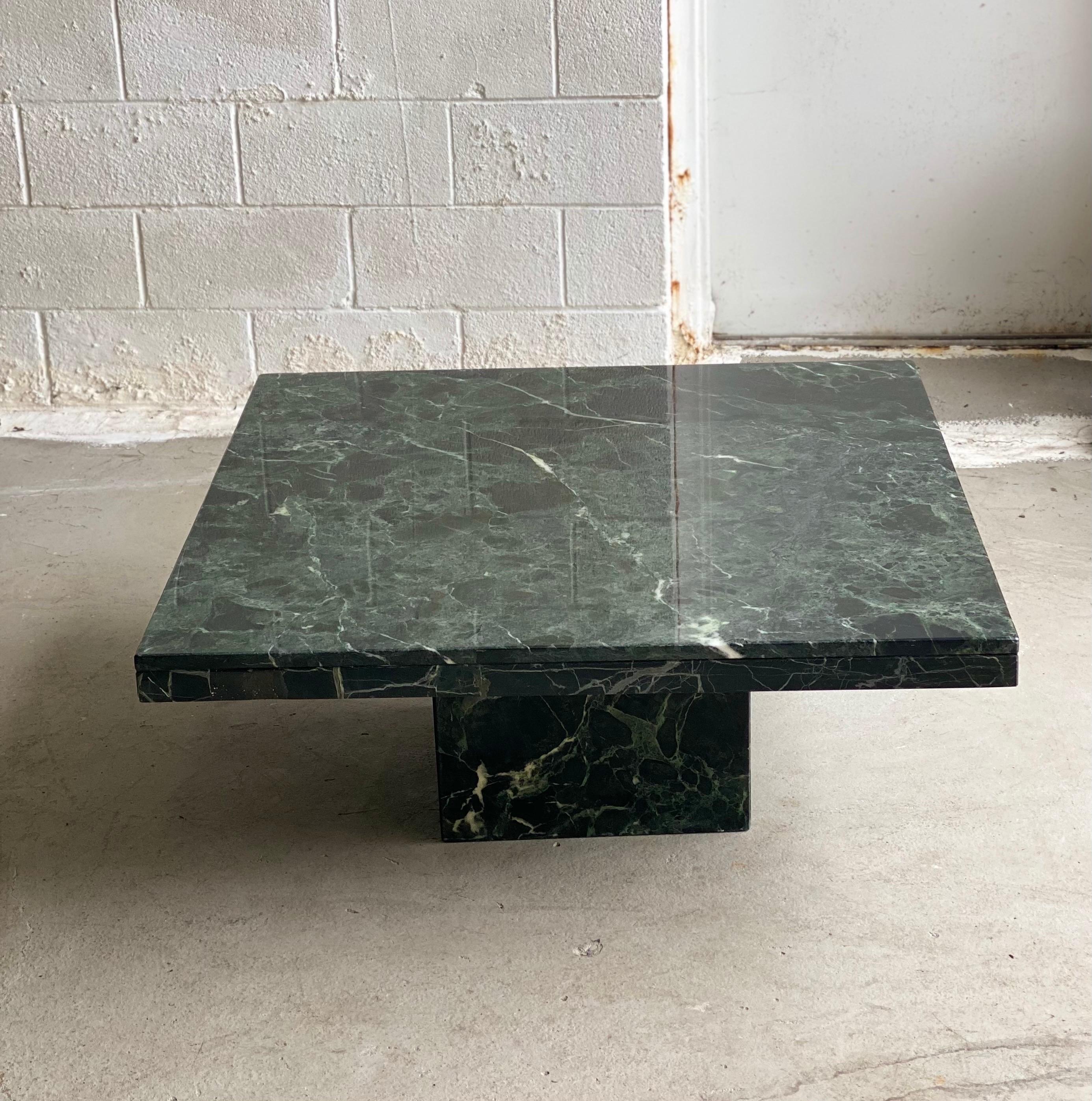 Organic Modern 1970s Italian Green Marble Stone Square Coffee Table