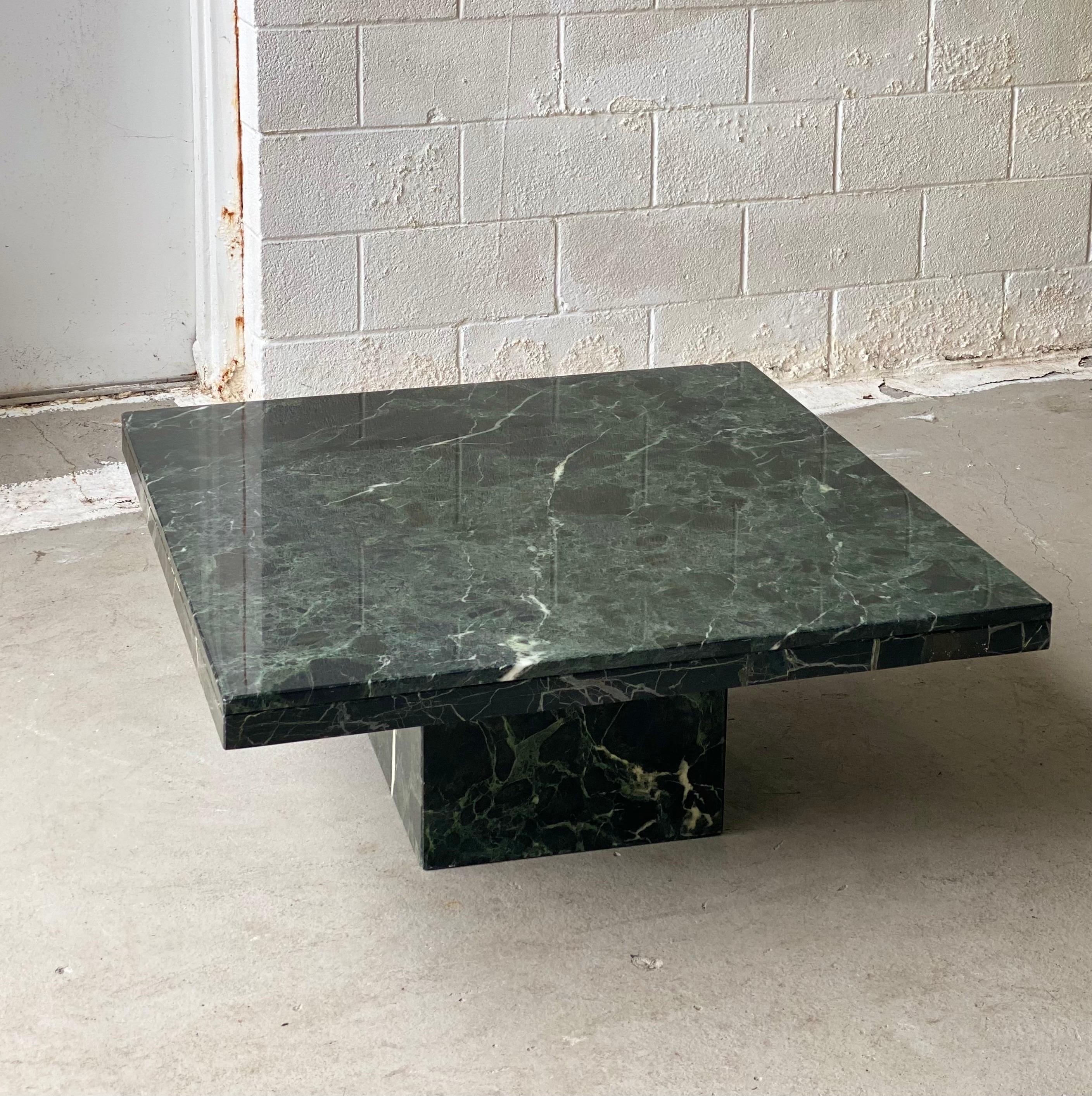 European 1970s Italian Green Marble Stone Square Coffee Table