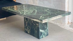 1970s Italian Green Verde Guatemalan Marble Rectangular Pedestal Dining Table