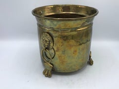 1970s Italian Hammered Brass Cachepot Planter with Lion Head and Foot Motif