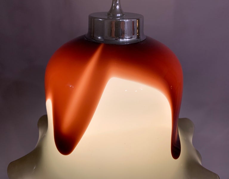 1970s Italian Hand Blown Murano Taupe & Brown Glass and Chrome Pendant Light For Sale 1
