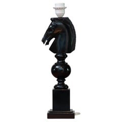 Retro 1970's Italian Hand Carved Alabaster Table Lamp with Horse Head in Black