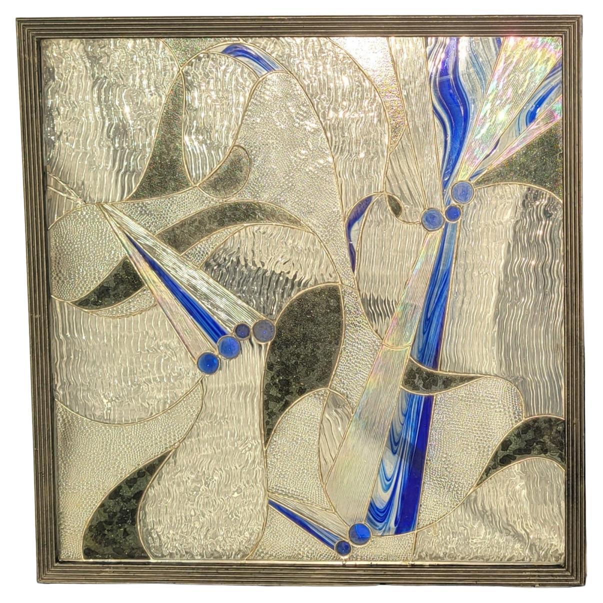 Pannello artistico italiano Hand Made Art Noveau in vetro e lucite degli anni '70