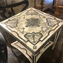 1970s Italian Hand-Painted Occasional Table in Distressed Ivory with Glass Top