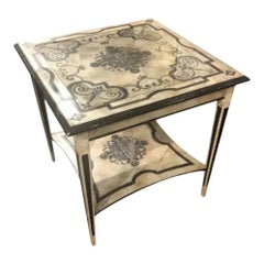 1970s Italian Hand-Painted Occasional Table in Distressed Ivory with Glass Top