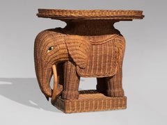 1970s Italian Hand Woven Wicker Elephant Shaped Side Table