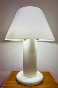 1970s Italian Harvey Guzzini for Guzzini White Lacquered Metal Table Lamp