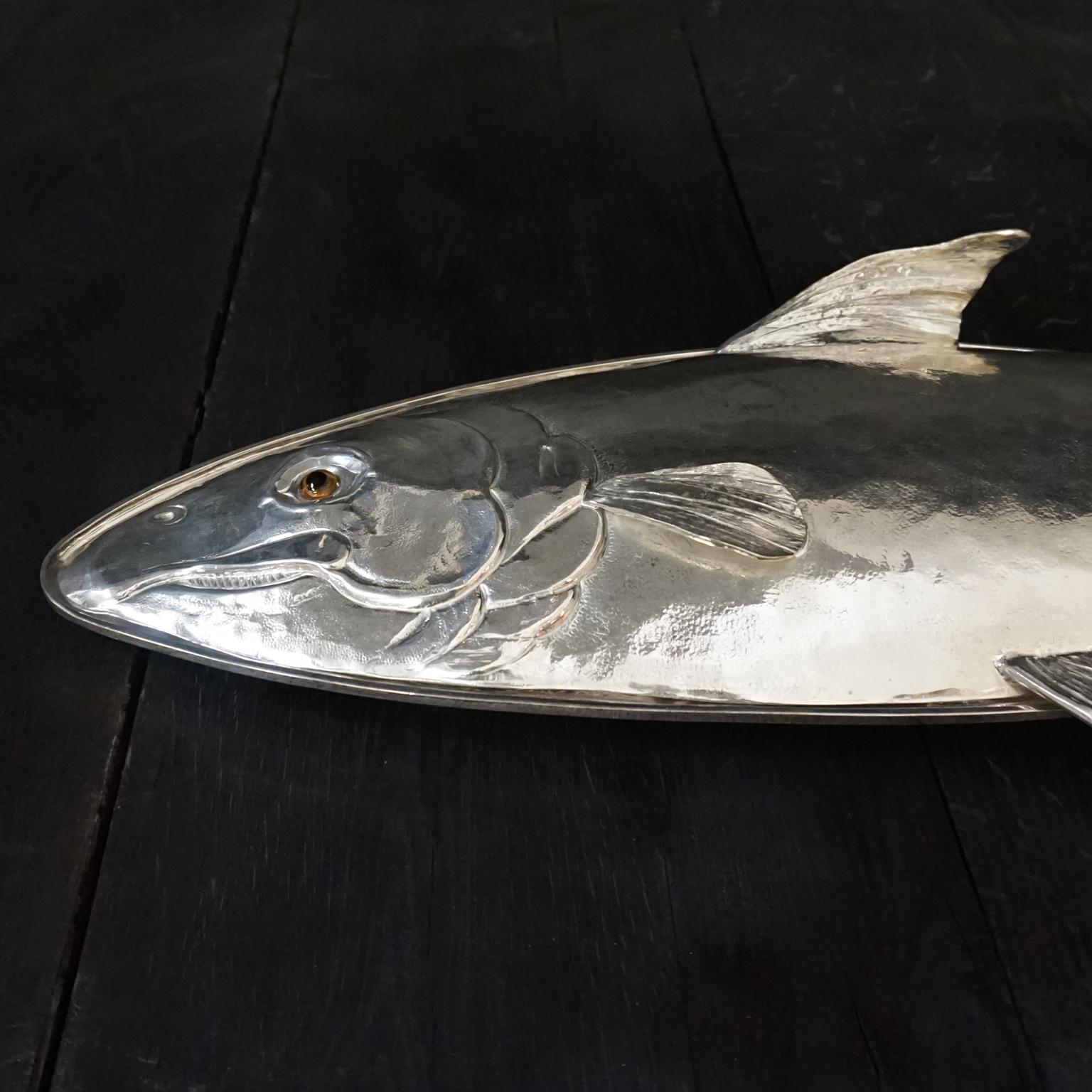 1970s Italian Heavy Silver Plated Hand-Hammered Franco Lagini Salmon Fish Server 6
