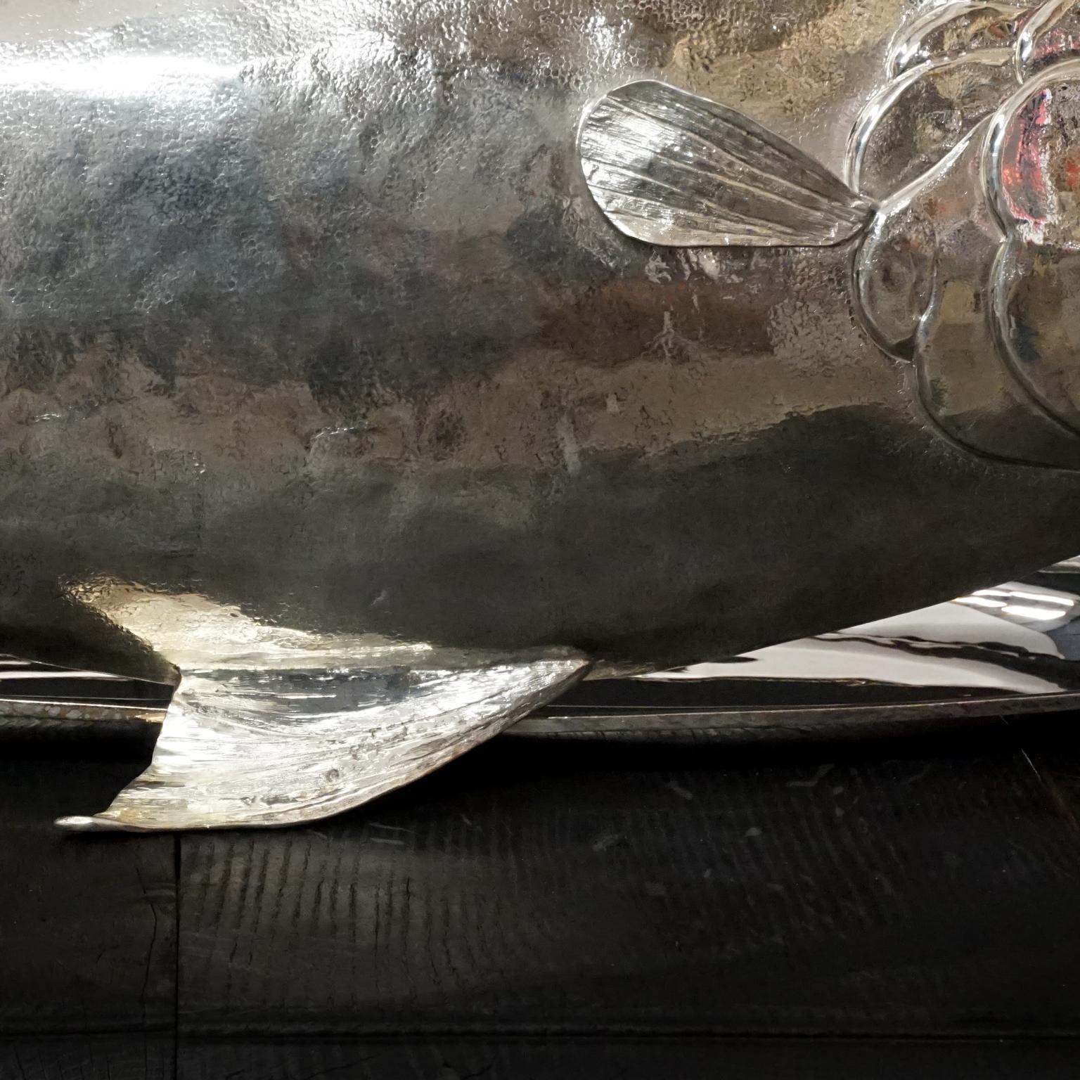 1970s Italian Heavy Silver Plated Hand-Hammered Franco Lagini Salmon Fish Server 11