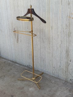 1970s Italian Hollywood Regency Brass and Wood Valet Stand Dressboy