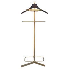 Vintage 1970s Italian Hollywood Regency Brass and Wood Valet Stand Dressboy