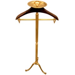 1970s Italian Hollywood Regency Brass and Wood Valet Stand Dressboy