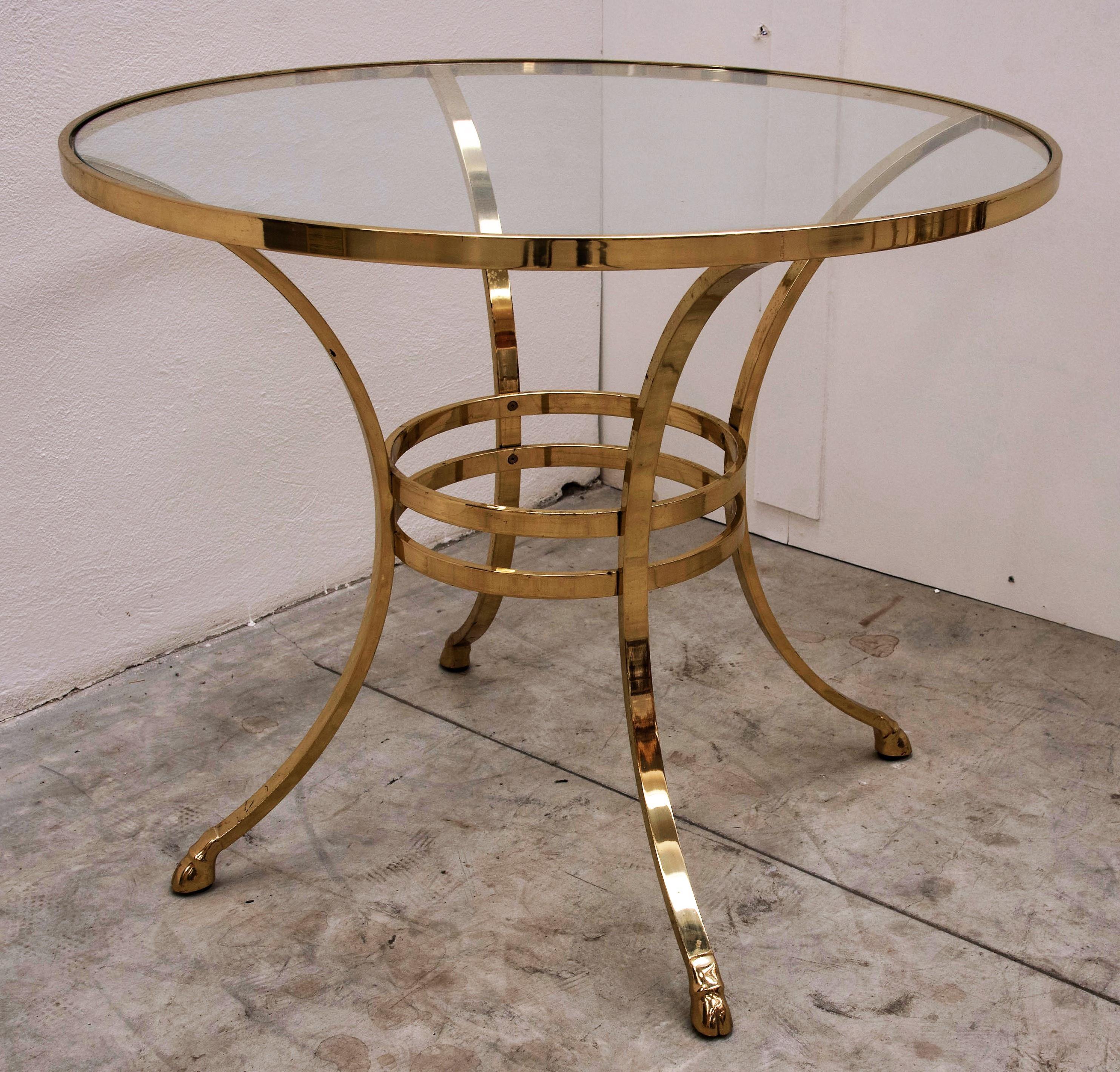 1970s Italian Hollywood Regency Brass Glass Round Table 1