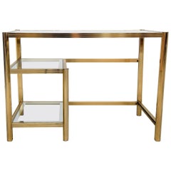 Vintage 1970s Italian Hollywood Regency Style Brass and Glass Desk Writing Table