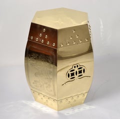 1970s Italian Hollywood-Regency Style Polished Brass Octagonal Stool Drink Table