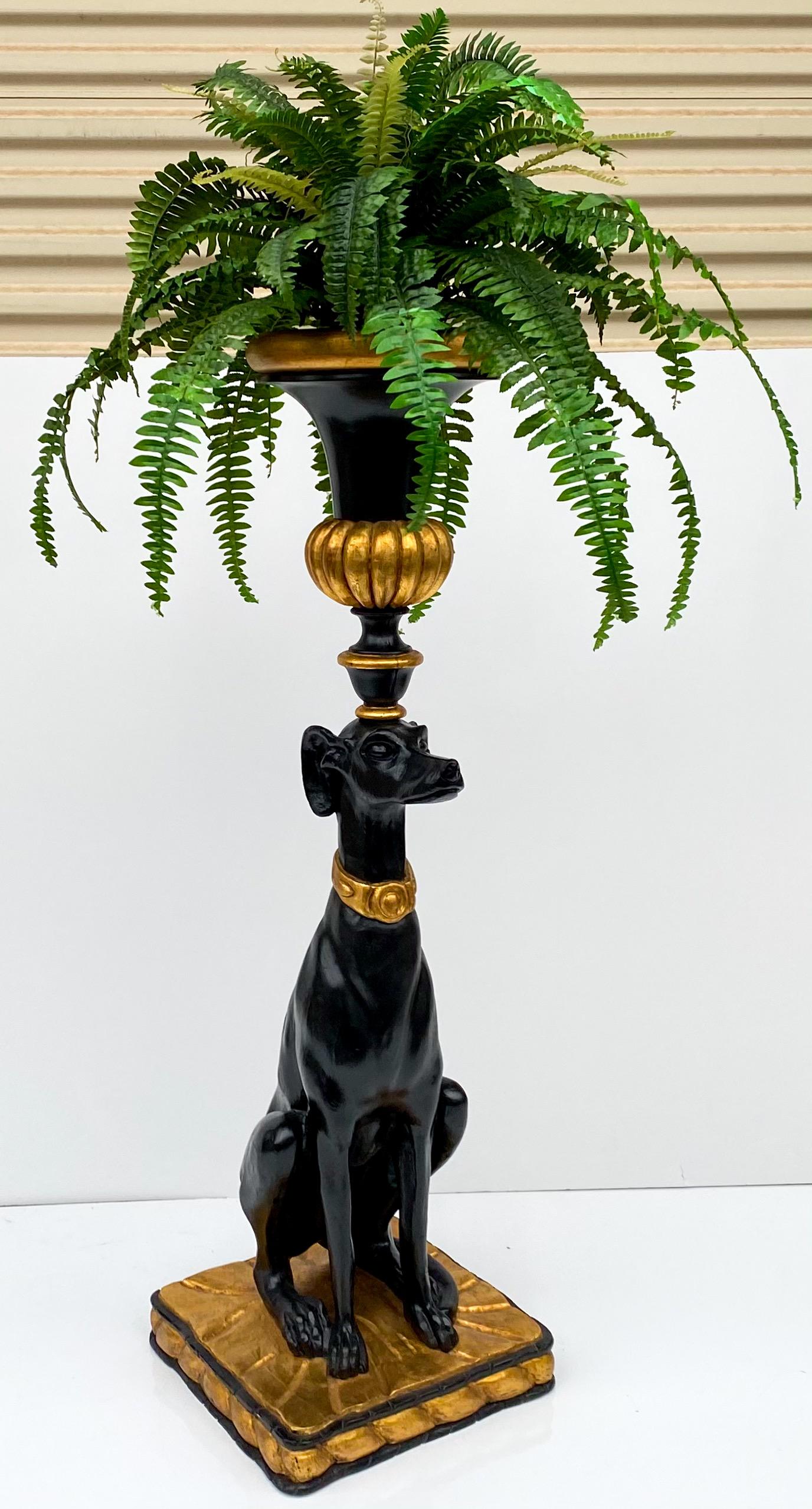 Late 20th Century 1970s Italian Hollywood Regency Style Seated Greyhounds with Planters, a Pair